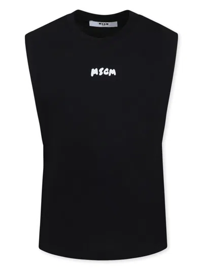Msgm Kids' Logo-print T-shirt In Black