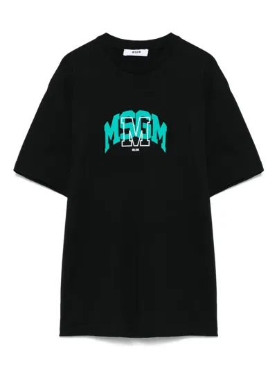 Msgm Kids' Logo-print T-shirt In Black