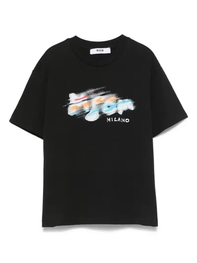 Msgm Kids' Logo-print T-shirt In Black