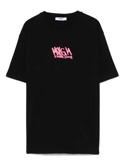 Msgm Kids' Logo-print T-shirt In Black