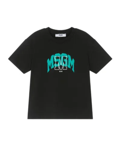 Msgm Logo Print T-shirt In Black