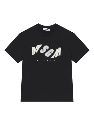 Msgm Kids' Logo-print T-shirt In Black