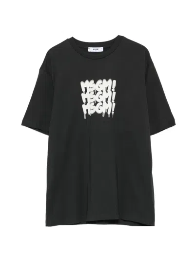 Msgm Kids' Logo-print T-shirt In Black