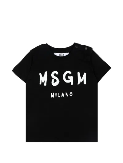 Msgm Babies' Logo-print T-shirt In Black