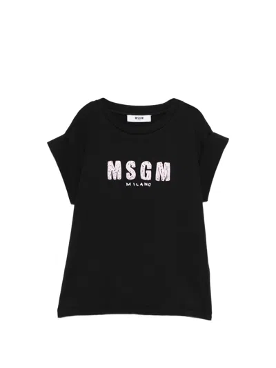 Msgm Kids' Logo-print T-shirt In Black