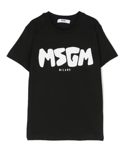 Msgm Kids' Logo-print T-shirt In Black