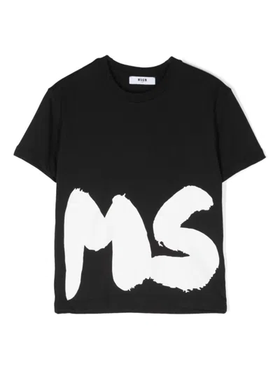 Msgm Kids' Logo-print T-shirt In Black