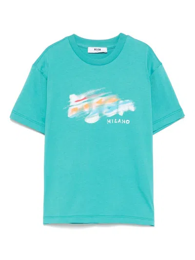 Msgm Kids' T-shirt Mit Logo-print In Green