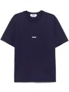 Msgm Blue Cotton Crew Neck T-shirt With Logo In Blue