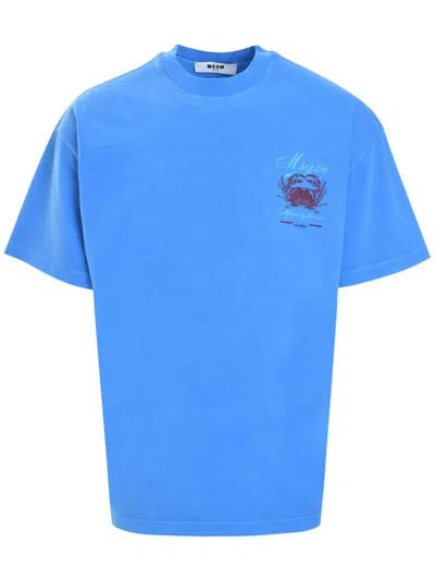 Msgm Logo-print T-shirt In Blue