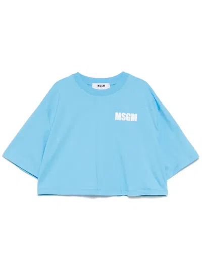 Msgm Logo Print T-shirt In Blue