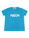 Msgm Light Blue T-shirt For Babykids With Logo In Blue