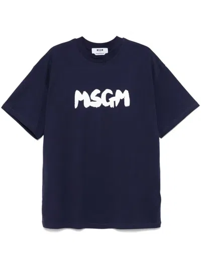 Msgm Logo-print T-shirt In Blue