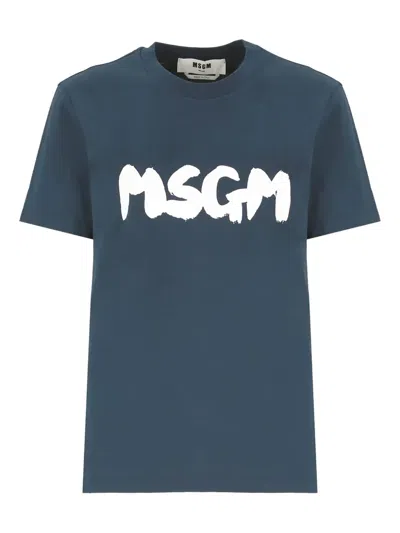 Msgm Logo-print T-shirt In Blue