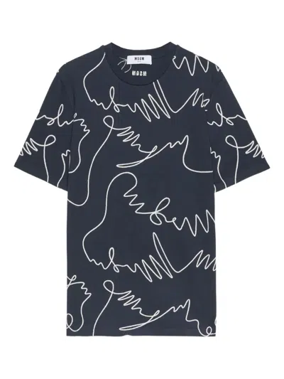 Msgm Logo-print T-shirt In Blue