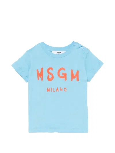 Msgm Babies' Logo-print T-shirt In Blue