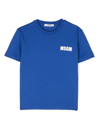 Msgm Kids' Logo-print T-shirt In Blue