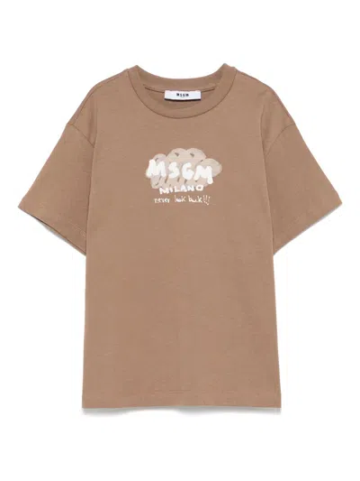 Msgm Kids' Logo-print T-shirt In Brown