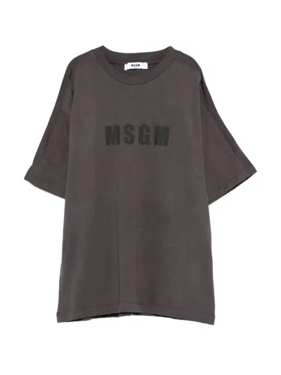 Msgm Kids' Logo-print T-shirt In Brown