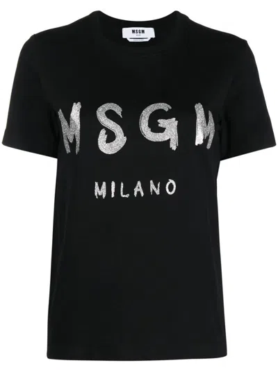 Msgm Logo Print T-shirt Clothing In Black