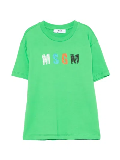Msgm Kids' Logo-print T-shirt In Green