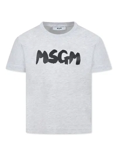 Msgm Kids' Logo-print T-shirt In Grey