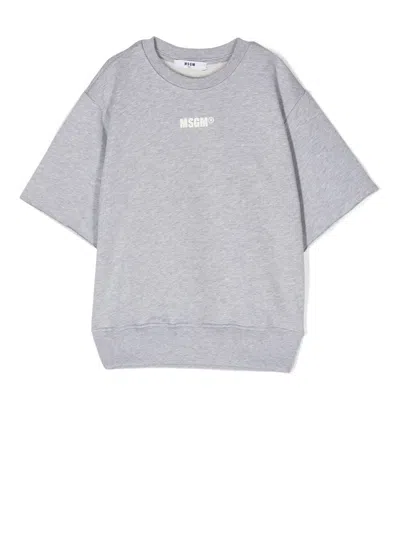 Msgm Kids' Logo-print T-shirt In Grey