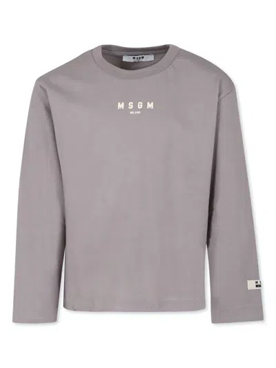 Msgm Kids' Logo-print T-shirt In Grey