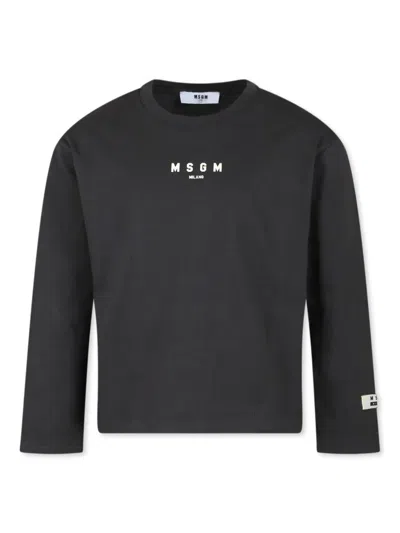 Msgm Kids' Logo-print T-shirt In Grey