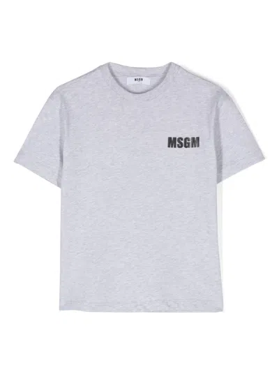 Msgm Logo-print T-shirt In Grey