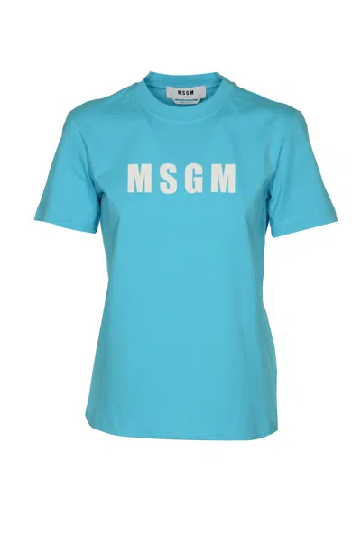 Msgm Logo Print T-shirt In Light Blue