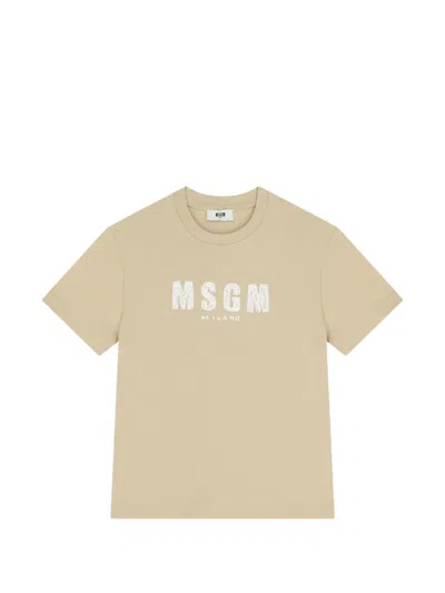 Msgm Kids' Logo-print T-shirt In Neutral