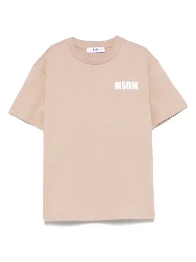 Msgm Kids' Logo-print T-shirt In Beige