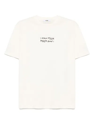Msgm Kids' Logo-print T-shirt In Neutrals
