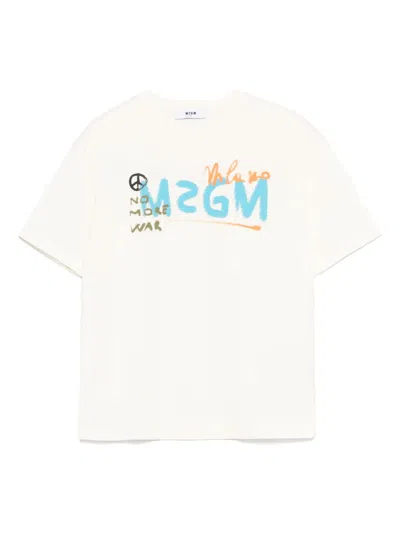 Msgm Kids' Logo-print T-shirt In Neutrals