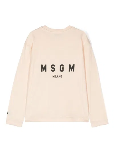 Msgm Kids' Logo-print T-shirt In Neutrals