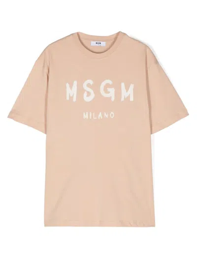 Msgm Logo-print T-shirt In Nude