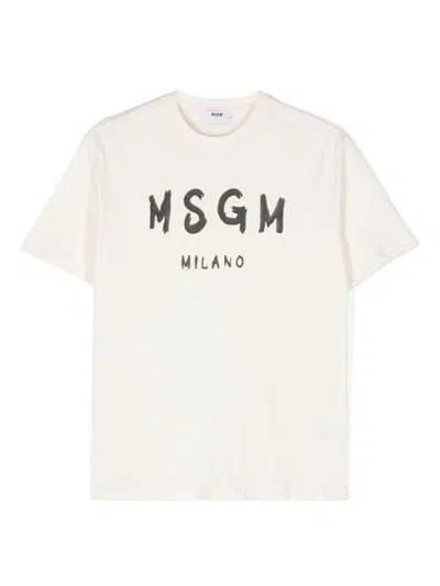 Msgm Kids' Logo印花棉t恤 In White