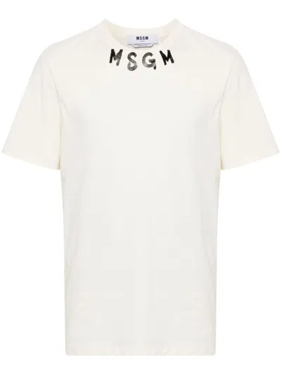 Msgm Logo-print T-shirt In Neutrals