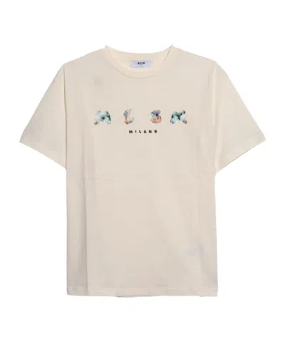 Msgm Logo Print T-shirt In Nude