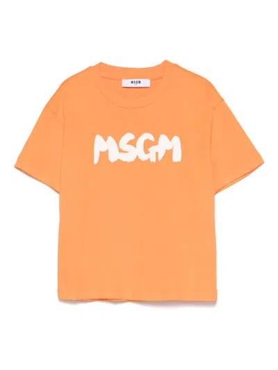 Msgm Kids' Logo-print T-shirt In Orange
