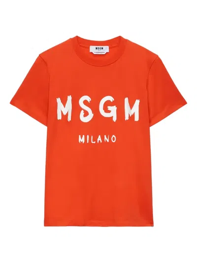 Msgm Logo-print T-shirt In Orange