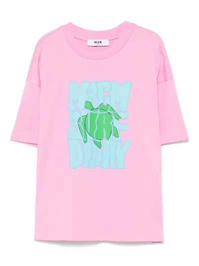 Msgm Kids' Logo-print T-shirt In Pink