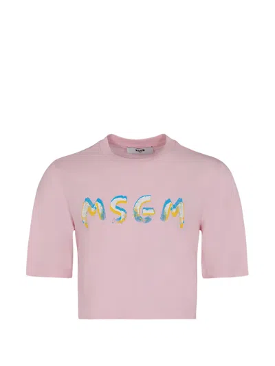 Msgm Kids' Logo-print T-shirt In Pink