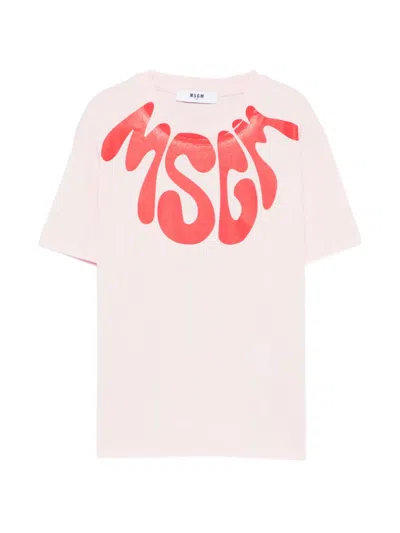 Msgm Kids' Logo-print T-shirt In Pink