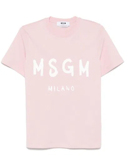 Msgm Logo Print Cotton T-shirt Clothing In Pink
