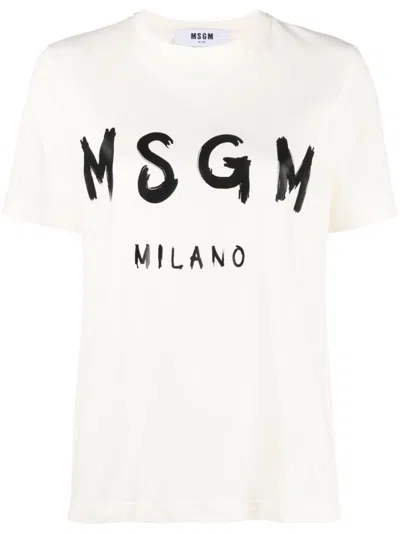 MSGM WHITE LOGO-PRINT T-SHIRT
