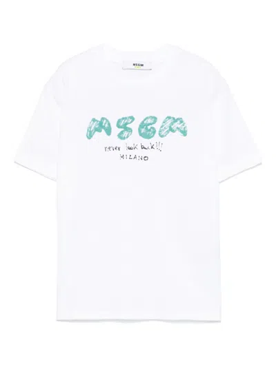 Msgm Kids' Logo-print T-shirt In White