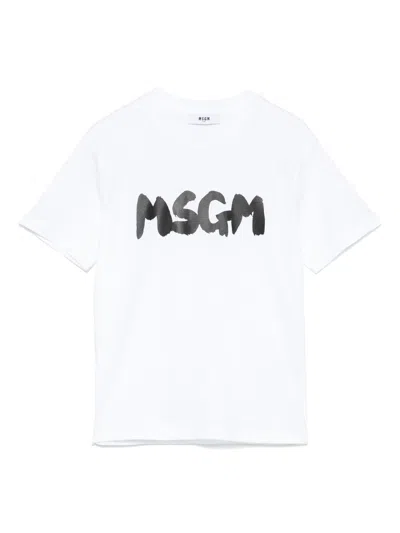 Msgm Kids' Logo-print T-shirt In White