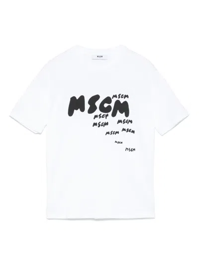 Msgm Kids' Logo-print T-shirt In White